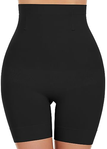 SIMIYA Bauchweg Unterhose Damen Hohe Taille Shapewear Nahtlose Miederhose mit Bein Figurenformend Miederpant Baumwolle Unterwäsche Hose unter Kleid Kurze Shorts(Schwarz, M)