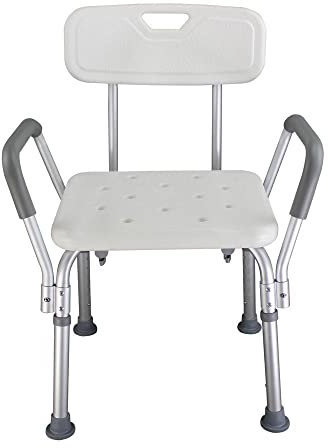 Shower Chair with Back and Arms for Senior Elderly, 6 Levels Adjustable Shower Stool for Bathtub, 450lb Capacity, Anti-Slip Rubber Foot Mat Bath Seat for Handicap Disabled