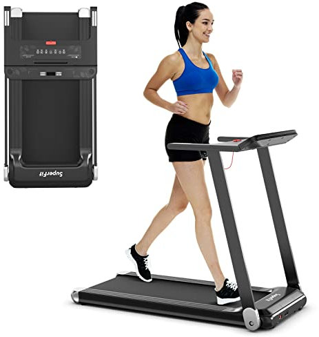 KOMFOTTEU Klappbares Laufband für Zuhause, Laufmaschine 1-12 km/h 550W, Walking Pad mit LCD-Anzeige, Bluetooth App, 3 Modi & 12 Programme, Home Treadmill Elektrisch 100kg tragbar(Silber)