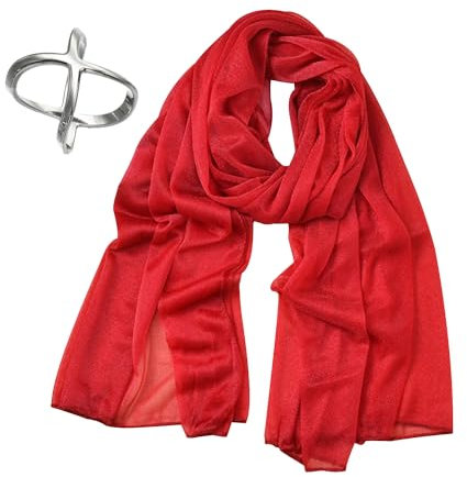 COACOM Roter Seidenschal Mit Schnalle - Weicher, Einfarbiger Sarong - Eleganter Retro Chiffon Schal für Damen - Atmungsaktiv