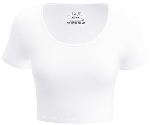 Basic Crop Tops for Women Short Sleeve T-Shirts Scoop Neck Cropped Shirts Women's Crop Top Cute Summer Tops Slim Fit Tees (US, Alpha, Medium, Regular, Regular, White)