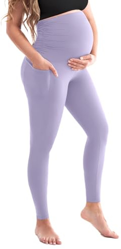 SINOPHANT Leggings premaman da donna a vita alta, con tasche, opachi, morbidi ed elasticizzati, per gravidanza, casa, yoga, M