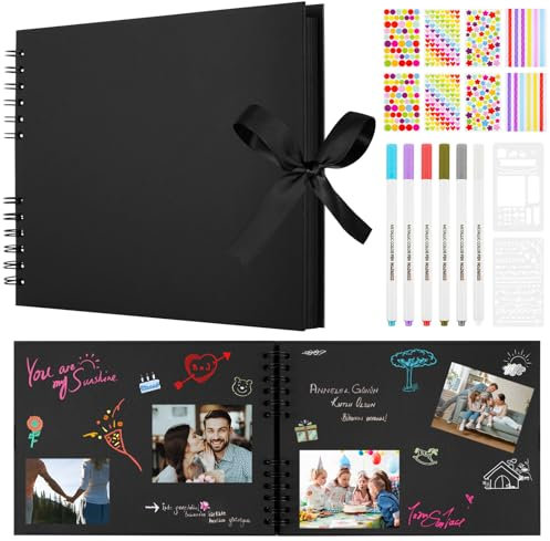 Aolso Album Fotografico Fai Da Te Design, 40 Pagine Nere Viaggio Albums, Album Per Scrapbooking A Spirale, Viene Fornito 6 Penne Colorate, 6 Adesivi Fotografici, 2 Adesivi Arcobaleno, 2 Modelli