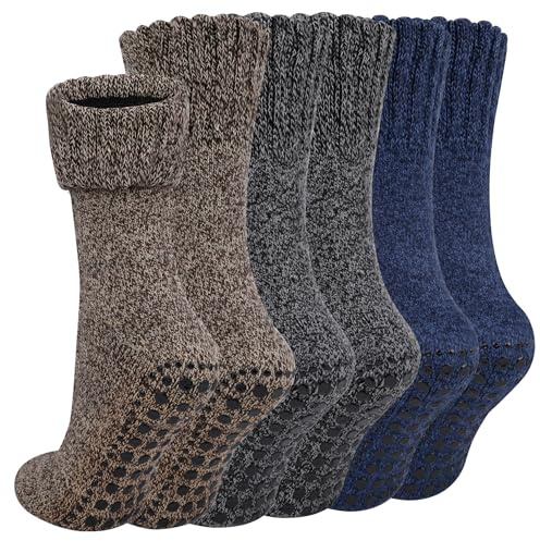 3 Pares de Calcetines de Lana Antideslizantes, Calcetine de Punto Grueso, Calcetine Cálidos para el Invierno, Calcetines Térmicos, Sin Género, Para Hombres Y Mujeres EU36-41