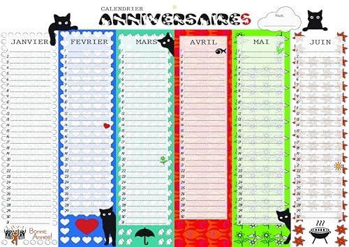 Evig födelsedagskalender | anpassningsbar och dubbelsidig | Vuxna och barn | Kattmotiv A3-format