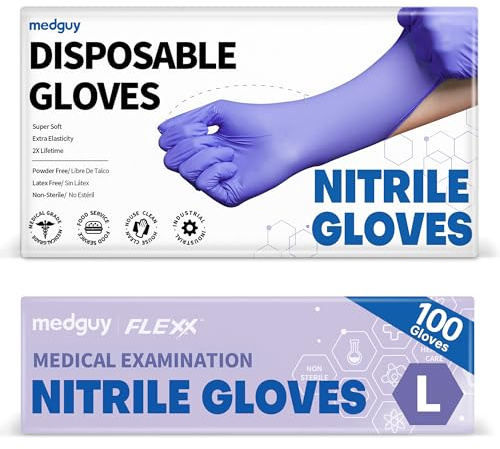 Medguy Medical Nitrile Exam Gloves, 4.5 Mil Powder-Free Latex-Free Food-Safe Disposable Cooking Cleaning Glove, Blue-Violet 100Pcs (Large)