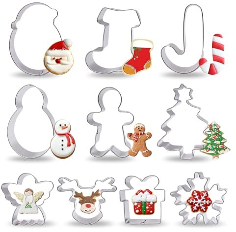 JUNUNDJING 10 Stück Ausstecher Weihnachten, Ausstechformen Weihnachten, Plätzchenausstecher Weihnachten, Keksausstecher Weihnachten, Weihnachtsausstecher, Plätzchen Ausstecher Weihnachten