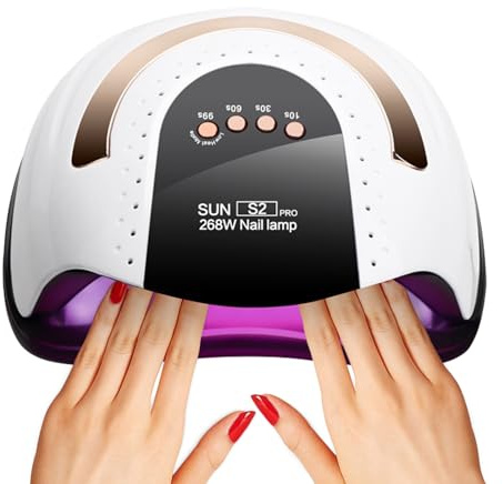 Lampada per Unghie 268W Super Power LED+UV, Asciugaprofessionale Rapido con 57 Perle a Doppia Sorgente Luminosa, Avvio a Induzione & Funzione Timer Automatico