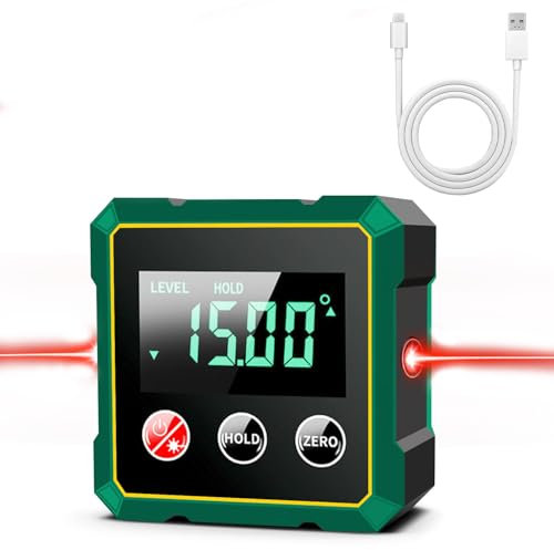 Vibbang Détecteur D'angle Numérique Magnétique avec Laser électronique, Outil de Recherche d'angle, Niveau Electronique, Inclinomètre Numérique pour Menuiserie Travail du Bois Construction