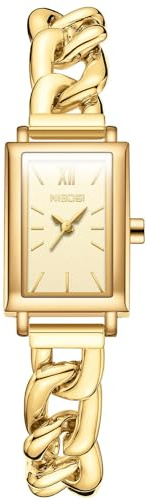 NIBOSI Orologio da Donna, Quadrante Rettangolare, Cinturino a Catena, Oro, Elegante, Raffinato, Casual, Impermeabile, Stiloso, al Quarzo, Bracciale, alla Moda, Analogico, da Polso, Chic.