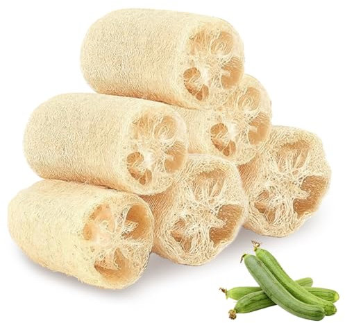 6 Stück 100% Bio Luffa Naturschwamm, Loofah Schwamm Groß, Spülschwämme für Küche Bad, Natürliche Luftlöcher Trocknen, Weich Reinigung von Antihaftbeschichteten Pfannen, Besteck, Körper Peeling