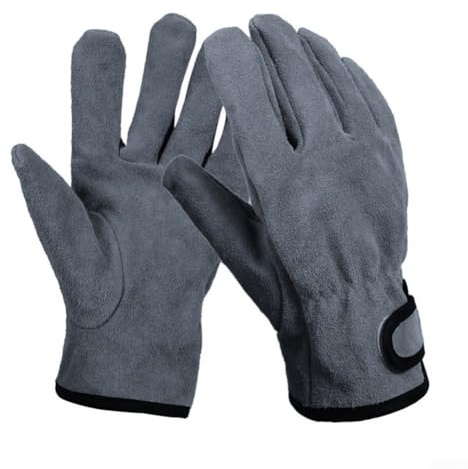 FACULX Guantes de barbacoa, guantes de barbacoa antiquemaduras para acampar al aire libre, guantes de horno para parrilla, guantes de cuero de vaca de dos capas para acampar cocinar hornear barbacoa