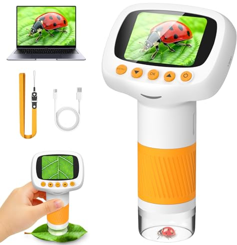 Leipan Microscope numérique portable pour expériences scientifiques des enfants | Loupe portable 1000x avec écran IPS de 5,1 cm, connexion USB PC | Comprend 12 diapositives et 8 LED réglables de 4 à