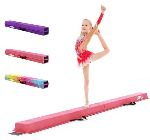 Dripex Kids Balance Beam - 210/240cm Portable Folding Balance Beam with Carry Handles, High Density EVA Faux Suede Gymnastics Beam for Home Gym Exercise
