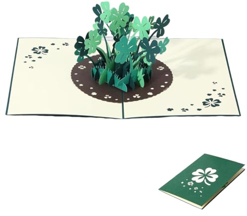 WUSJCOF Biglietto Pop-Up Quadrifoglio, 3D di Compleanno, Buona Fortuna, Guarisci Presto, Biglietto di Auguri 3D Fatto a Mano, di Auguri per Capodanno, Compleanno, Grazie di Tutto (13 x 18 cm)