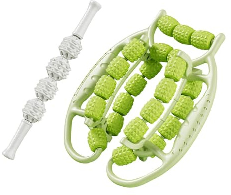KQFCAZRE Rullo Massaggiante Rilassante per La Fascia Muscolare, Impugnature Circolari per Le Gambe, Asta Massaggiante Manuale per Cosce, Gambe, Spalle, Fitness, Verde
