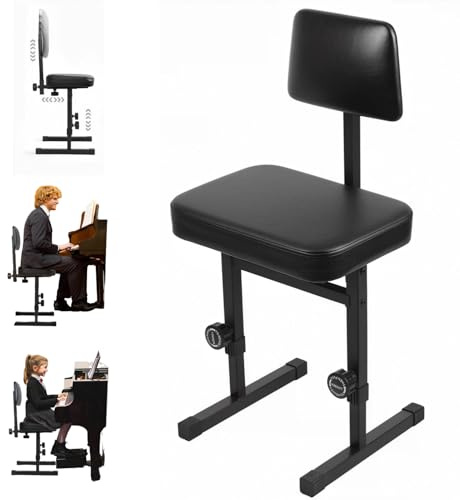 Mehisir Piano Bench Adjustable Stool, Keyboard Bench Padded Piano Stool with Detachable Backrest Anti-Slip Rubber Foot Musicians Pianos Stools Chair for Pianos Keyboard Stand Black Black