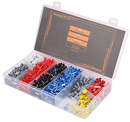 Yctze Kit de Terminales Prensados ​​en Frío para Prensar Casquillos de Alambre de 1200 Piezas - Incluye Varios Tamaños de 22 AWG a 10 AWG - Accesorios Industriales Eléctricos Livianos, Duraderos y