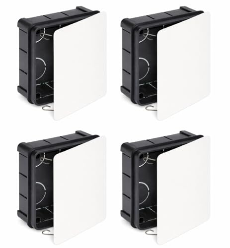 WEBMATEL Pack 4 unidades Caja registro empotrar 100x100x45 | Tapa con garras metálicas | Caja empotrar para Cuadro Eléctrico 100x100 | 12 entradas para tubo Ø25 mm
