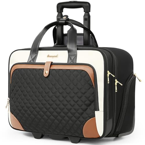 Arcoyard Rolling Laptop Bag for Women, 17.3 Inch, Beige Brown