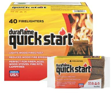 Duraflame Quick Start Firelighters, 40 Count (10 x 4 Packs) – Wax & Renewable Biomass Firestarters for Fireplace, Fire Pit, Campfire, Wood Stove – Fast & Easy Fire Starting