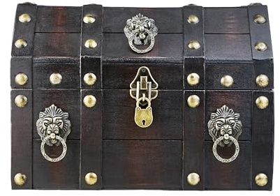 Brynnberg - Caja de Madera Cofre del Tesoro con candado Pirata de Estilo Vintage, Hecha a Mano, Diseño Retro 33x23x24cm