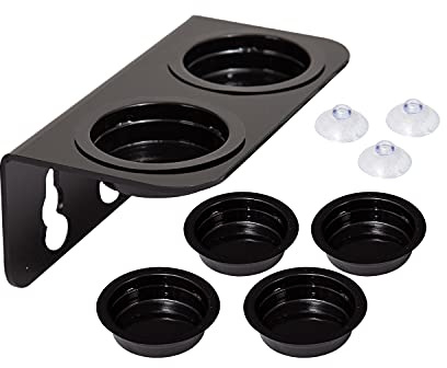 REPTI ZOO Reptile Water Bowl Double Grid Gecko Food Dish Feeder with Detachable Suction Cup and 6 Pcs Cups for Pet Food and Water Feeding