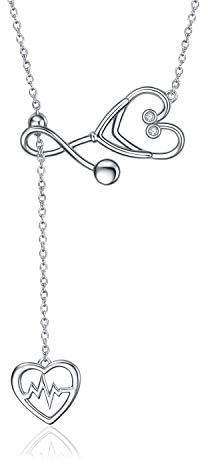 YFN Stetoscopio Gioielli in Argento Sterling Battito Cardiaco EKG Lariat Y Collana per le Donne Medico Infermiera Regalo (Collana Lariat Stetoscopio)