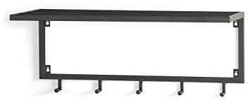LIFA LIVING Schwarze Wandgarderobe aus Metall mit 5 Haken, Garderobe für die Wand mit Ablage, Kleiderhaken, Garderobenleiste B: 75 cm x H: 30 cm X T: 26 cm