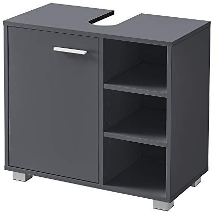 [en.casa] Mueble de Lavabo 56 x 60 x 31 cm Mueble de Baño Debajo del Lavabo con Puerta y 3 Estantes Aglomerado con Ranura para Sifón Gris Oscuro