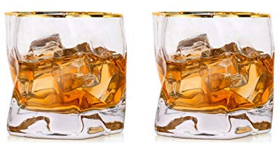 Glasseam Juego De Vasos De Whisky Irregulares De 2 Pliegues Inclinados, Vaso Escocés De 250 Ml, Vaso De Whisky a La Moda para Papá, Esposo, Amigos, Cristalería para Vaso De Bourbon/Ron/Bar