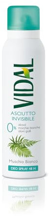 Vidal - Deodorante Spray Asciutto Invisibile, Senza Alcool, Effetto Asciutto fino a 48h, Fragranza Muschio Bianco, 150ml
