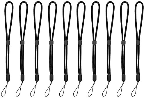 MoK 10 cinturini da polso regolabili, cordino con cinghia, cordino da polso regolabile, per telefono, fotocamera, chiavetta USB, lettore MP3, nero, 23 cm, 23 cm, fibra, 23cm, fibra