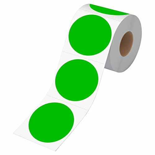 500 pezzi adesivi verdi rotondi per inventario, etichette di codifica a colori con punti circolari con linea di perforazione in un rotolo (7.6 cm di diametro)