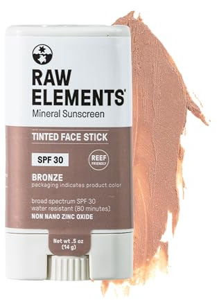 Raw Element Ultra-Moisturizing Face Tint Sunscreen, SPF 30+, Non Toxic Mineral Face Cream, Non Nano Zinc Oxide, Reef Friendly, Safe for All Ages, 0.5 oz, Bronze, Stick Pack of 1