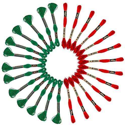 Artong 26 Skeins Red and Green Embroidery Floss, Friendship Bracelets Floss, Premium Cross Stitch Threads for DIY Christmas Themed Embroidery Project