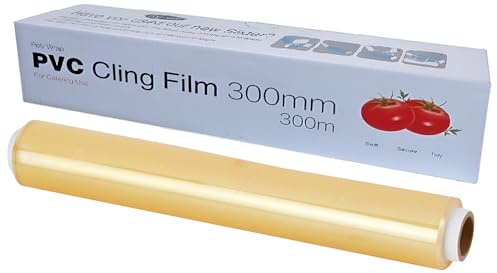 Cling Film - Kitchen Cling Film Food Wrap Rolls Plastic Film | Catering Cling Film 300mm x 300m | Clear PVC Kitchen Film Microwave-Safe Poly Wrap for All Food Wrapping, Commercial Use
