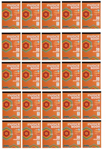 Booghe fakturabok – 50 duplicerade uppsättningar – självkopierande – paket med 25 (storlek 137 x 203 mm)