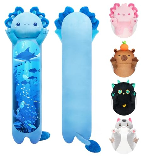Mewaii Long Body Plush Cute Blue Axolotl Stuffed Animals Soft Plushies, Kitten Kawaii Kids Plush Sleeping Throw Pillow Doll Plush Toys for Kids (20 Inch)