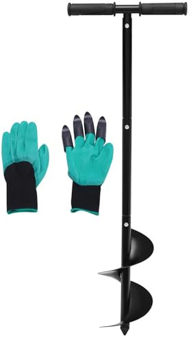 Tarière manuelle de jardin - Longueur : 850 mm - Diamètre : 15 cm - Avec gants - Hauteur réglable - Foret hélicoïdal de 15 cm avec poignée antidérapante - Pour plantes en croissance