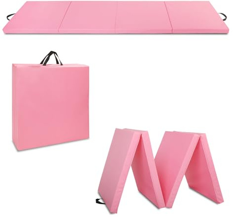Betterland 8FT Folding Gymnastics Mats，Gym Exercise Aerobics Mat with Carrying Handles，PU Leather Tumbling Mat for Stretching Yoga,Home Workout