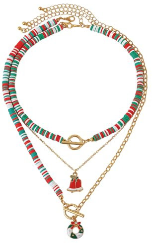 FDEETY 3 Stück Halskette Weihnachten Kreatives Bunte Halskette Geschichtet Stackable mit Yeti Glocke Charm Weiche Keramik Halskette Set Geschenke Damen(SET A)