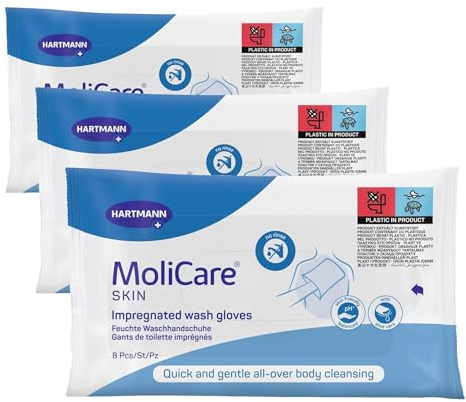 MoliCare Skin - Gants de Toilette Imprégnés Pour Toute Occasion - Peuvent être Chauffés ou Rafraîchis - pH Neutre à la Peau - Sachet de 8 unités (Lot de 3)