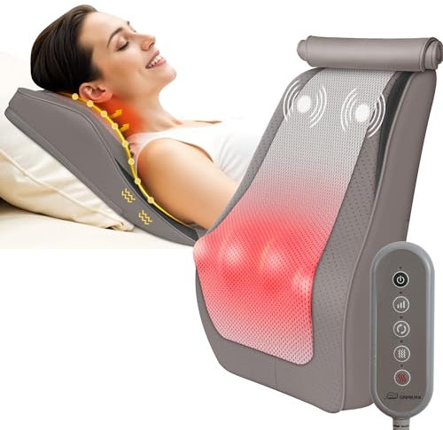 Snailax Massaggiatore Cervicale con Calore,Massaggiatore Elettrico per collo e schiena,Massaggio Shiatsu per la schiena, cuscino massaggiante per collo/schiena/spalle, regali (Beige)