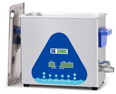 DK SONIC Ultraschallreiniger 6L, 180W Industrieller Ultraschallreinigungsgerät mit Heizung und Timer, Digitaler Steuerung und Korb, mehrere Funktionen für Motorradmotoren, Vergaser, Ketten