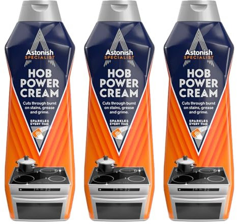 Astonish Specialist Hob Cream Cleaner, for Tough Burnt on Stains, Protective Coat, Zesty Lemon Scent, 3 x 500ml
