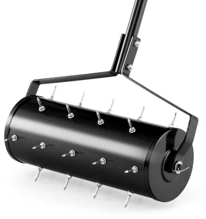 SOARS Rouleau Aérateur Gazon, Scarificateur Gazon Manuel, avec Clous et Manche de 3,5 CM, Métal Galvanisé de Qualité Supérieure, pour Pelouse, Jardin, Cour (Noir-44 x 130 cm)