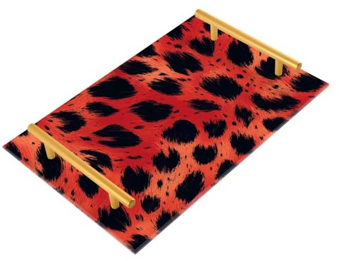 Bandejas decorativas para comida con estampado de piel de animal, color negro, con asas, para comer, joyas, perfumes, platos, charola para comida