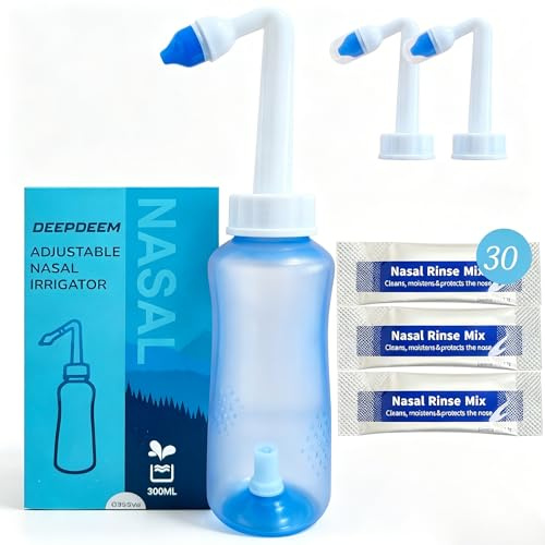 Deepdeem Neti Pot Sinus Rinse,Nasal Wash Bottle Sinus Rinsing Bottle Cleaner Pressure Irrigation Neti-Pot with 30 Nasal Wash Salt Packets for Adults and Children