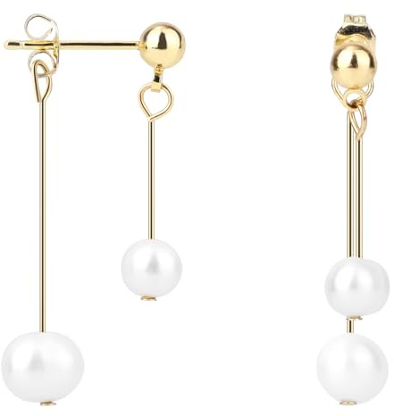 2pcs Boucles d'Oreilles Femme Pendantes Perles, Doubles Perles pour Femme Couleur Or Accessoires de Mode pour Toutes les Occasions